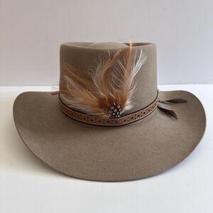 Vintage Akubra Down Under Pure Fur Felt Western Hat Australian Size 54 55cm Tan